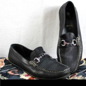 Men’s GEOX Respira Black Leather Horse Bit Loafers Driving Shoes US 10.5 / EU 44
